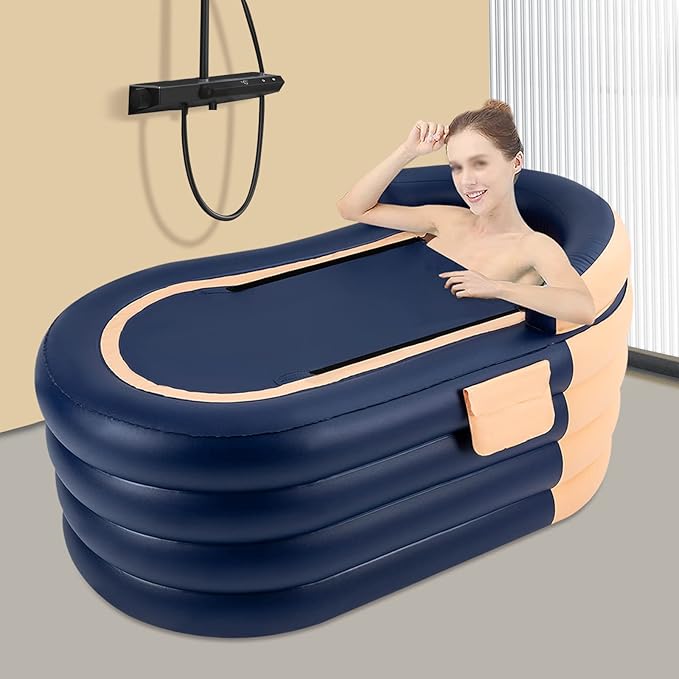 55.1 in Portable Bathtub for Adults, Foldable Inflatable PVC Bathtub with Electric Pump & Bath Pillow Headrest, Outdoor & Indoor Freestanding Collapsible Tub for Toddler Spa Hot Ice Bath (Orange)