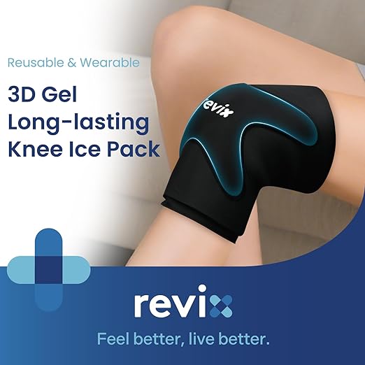 REVIX 3D Knee Ice Pack Wrap, Flexible Ice Compression Knee Sleeve with Innovative Dual-layer Gel, Reusable ice sleeve for knee, Cold Therapy for Knee, Elbow & Calf (M)