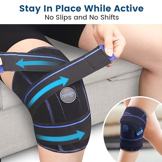 NEWGO Cold Therapy Knee Ice Pack Wrap, 2 Hours Long-Lasting Relief for Knee Replacement Surgery, Injuries, Swelling & Post-Surgery Recovery, Reusable Gel Ice Pack for Sports Injuries