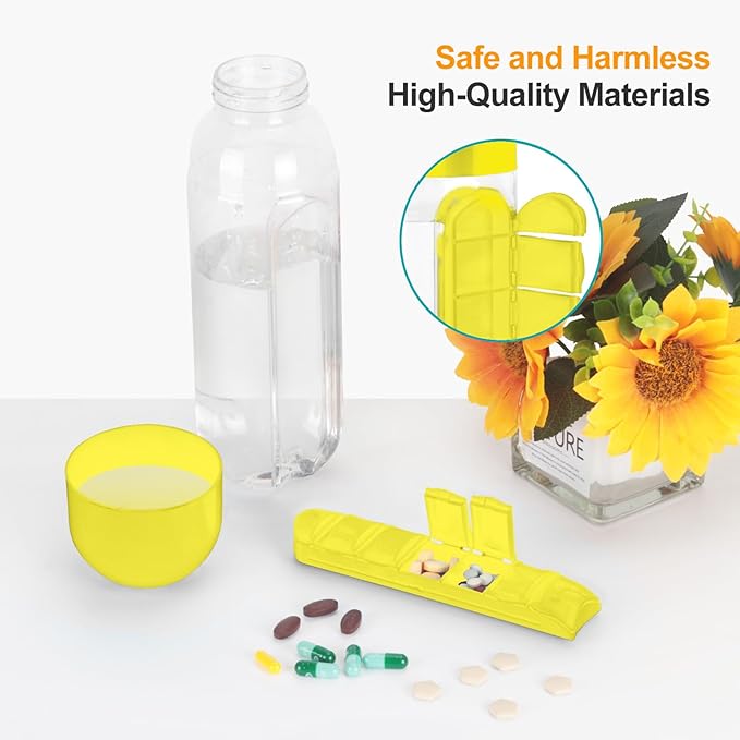 2-in-1 Water Bottle Medicine Box, Portable Pill Box Water Cup 20 oz Sports Water Bottle with 7 Day Pill Organizer