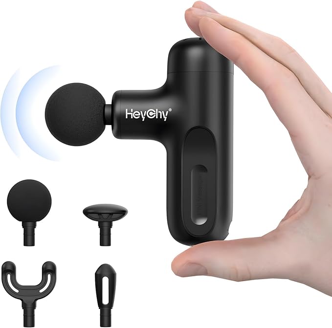 Super Mini Massage Gun Deep Tissue, Handheld Muscle Massager with 4 Heads, Percussion Travel Size Massager Gun for Back Pain Relief, Quiet for Home, Gym, Office, Perfect for Men & Women, Black