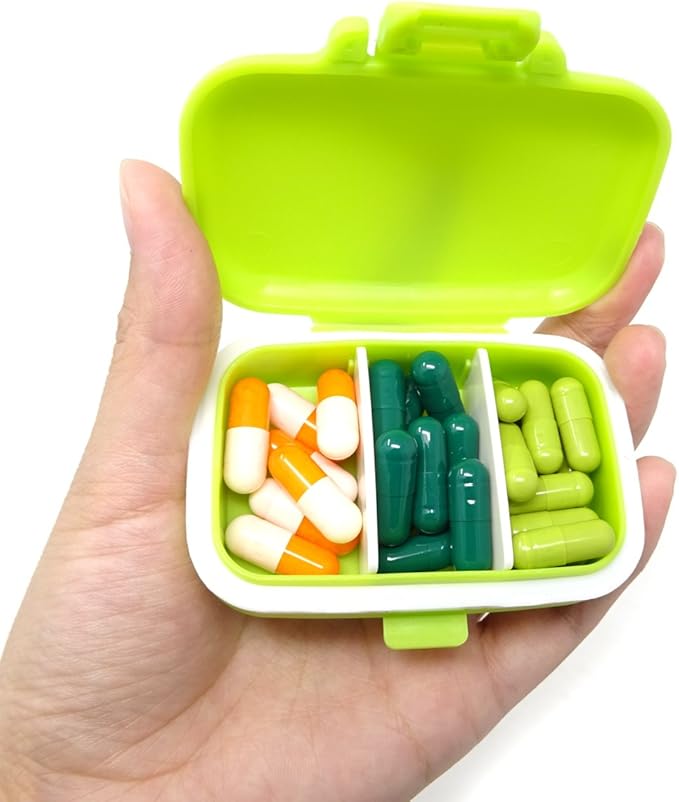 Honbay 2PCS Vitamin Organizer Box Portable Small Pill Case with 3 Removable Compartments for Travel or Daily Use