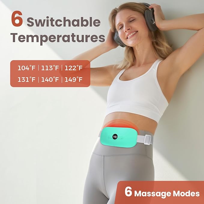 NOWWISH Heating Pad for Period Cramps Pain Relief, Portable Electric Cordless Menstrual Heating Pad Rechargeable with 6 Heat Levels and 6 Massage Modes, Christmas Gifts for Women Teen Girls, Green