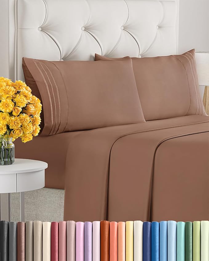 Copper Brown Oeko-Tex Hotel Luxury Durable Bed Sheets - Full Size 4 Piece Sheet Set - Extra Soft, Breathable And Cooling Sheets - Deep Pockets, Easy-Fit & Wrinkle-Free