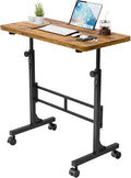 Furmax Small Portable Standing Desk Adjustable Height, Mobile Stand Laptop Computer Workstation with Lockable Wheels for Walking Pad Treadmill (Rustic)