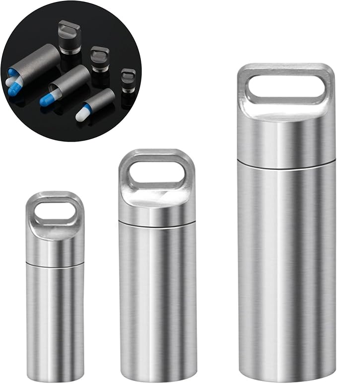 Portable Waterproof Pill Case Keychain, Titanium Alloy Seals Bottles, Mini Canister Medicine Capsule Bottle Pill Container for Outdoor Camping/Travelling EDC Tool Kit (Polished, M)