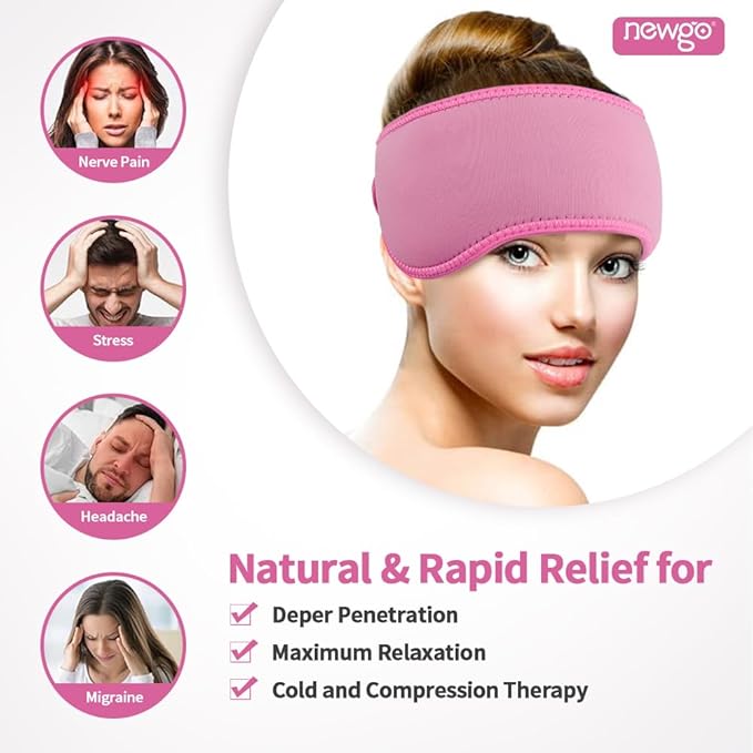 NEWGO Headache Ice Pack Head Wrap for Migraines and Ice Pack Eye Mask Cold Compress Reusable Hot Cold Therapy