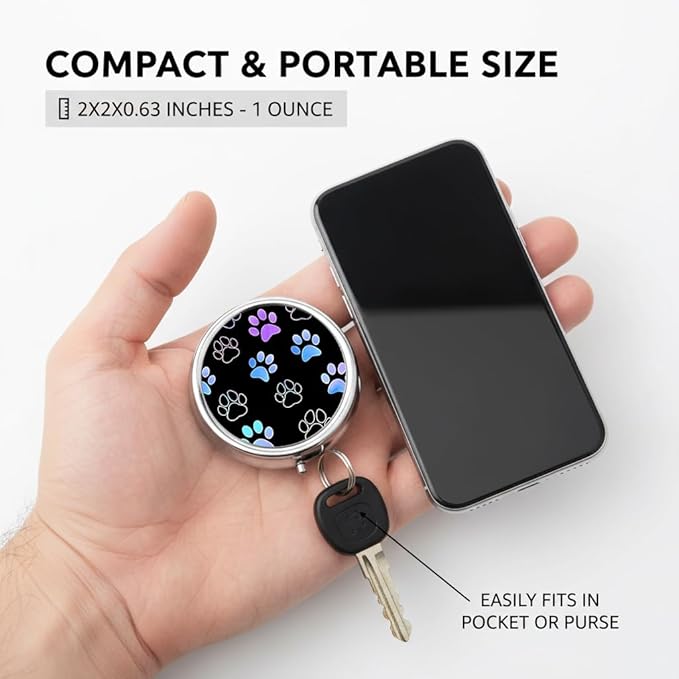 Paw Pill Box 3 Compartment Small Pill Case,Portable for Pocket or Purse Pill Organizer Pill Container Holder with Mirror to Hold Vitamins, Medication, Fish Oil and Supplements