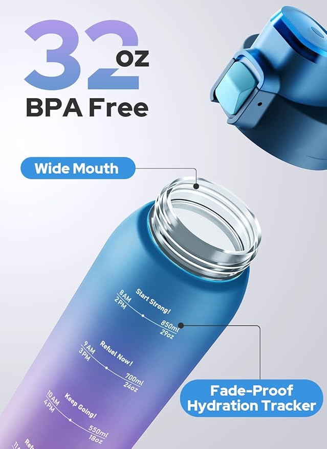 Opard 30oz/32oz Sports Water Bottle with Leak Proof Flip Top Lid BPA Free Tritan Reusable Plastic for Gym and Outdoor, Travel Water Bottle