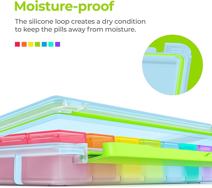 AUVON iMedassist Moisture-Proof Weekly Pill Organizer 4 Times a Day, Large 7 Day Pill Box Case with Portable Design for Travel, Removable Individual Containers Hold Vitamins, Supplements, Medications