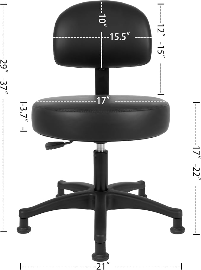 TAKE UR SEAT® Economical Multi-Purpose Medical Spa Chair Stool with Adjustable seat and Back Height. Advanced Fabric seat Cover is Easy to Clean. Glide (Table Height Black)