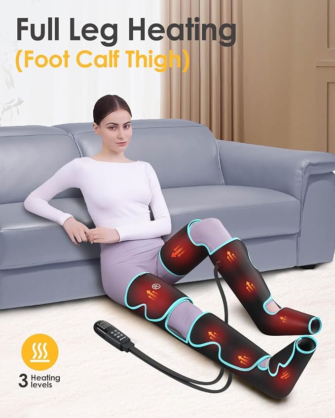 SLOTHMORE Leg Massager with Heat and Air Compression, Foot Calf & Thigh Massage for Circulation and Pain Relief, Sequential Compression Device for Swollen Legs, 3 Intensities 6 Modes
