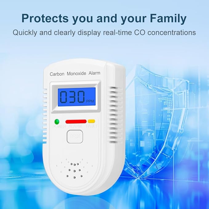 Carbon Monoxide Detector Plug in Wall，CO Gas Monitor Alarm Detector with Digital Display Sound & Light Warning for Home/Workplace/Travel