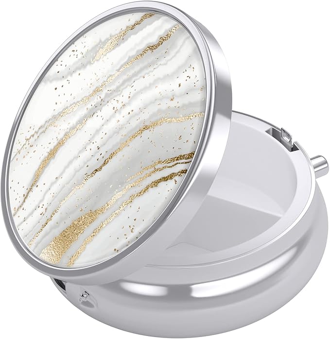Nipichsha Pill Box, Small Pill Case for Purse & Pocket, Cute Travel Medicine Organizer, Portable Medicine Container Holder to Hold Vitamins, Medication, Fish Oil & Supplements, White Marbling