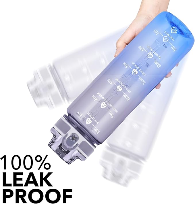 32oz Water Bottle with Time Marker, Motivational Drinking Bottle with Strap, BPA-Free Leak-Proof, Encouraging Water Bottle Time to Drink Water for Gym School Office Travel