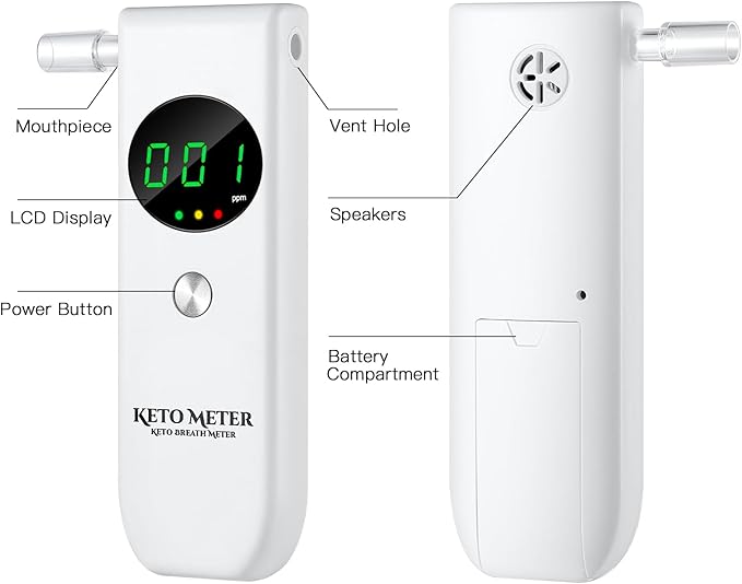 Ketone Breath Analyzer for Testing ketosis - Professional Ketone Breath Monitors Tester Portable Breath Ketosis Meter Home Ketone Breath Tester with 10 Mouthpieces -Monitor Your Ketosis Status