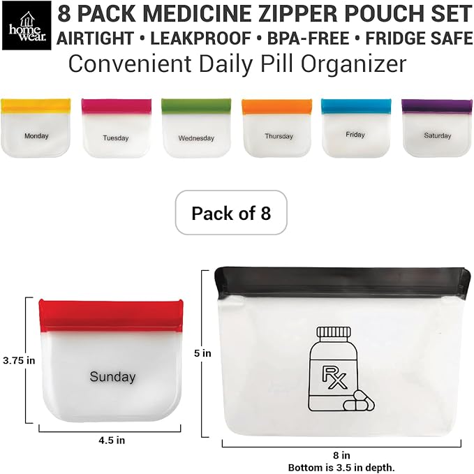 8 Day Pill Pouch Organizer – AM PM Medicine Organizer & Travel Pill Case Set, Large Weekly Pill Dispenser & Holder, Vitamin Box for Medication, Pills, Dose & Small Items