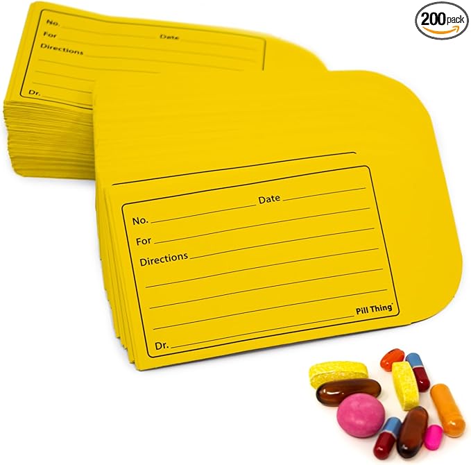 Peel and Seal Printed Pill Envelopes, 3.5" x 2.5", Easy-to-Fill Design, Secure Resealable Closure, Fits Various Medication Sizes (Yellow, 200 Pack)