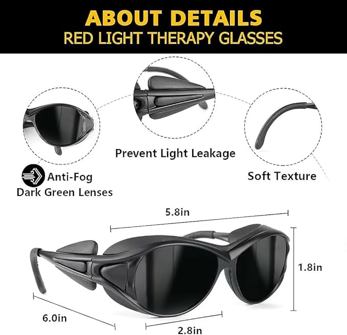 Professional Red Light Therapy Goggles, Infrared & LED Red/Blue Light Protection