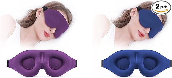 Sleep Mask (Purple & Blue) for Men Women, Complete Light Blocking 3D Eye Mask for Sleeping Night Blindfold, Relaxing Zero Pressure Eye Cover