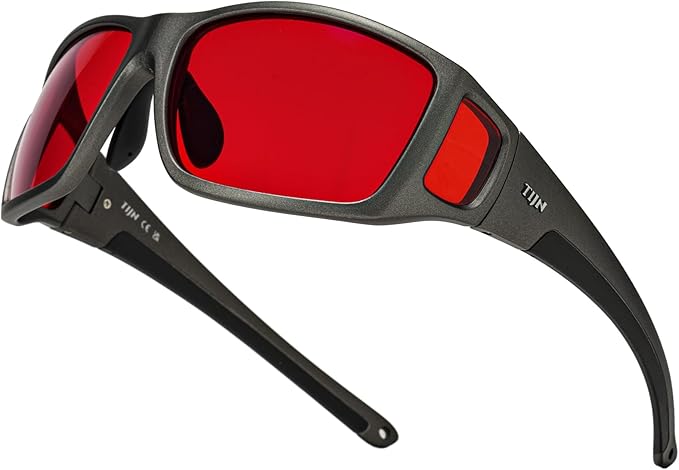 TIJN Sonia Red Sleep Glasses Orange Lens for Blue & Green Light Blocking,Dual AR Coating,Wraparound Frame for Gaming Screen