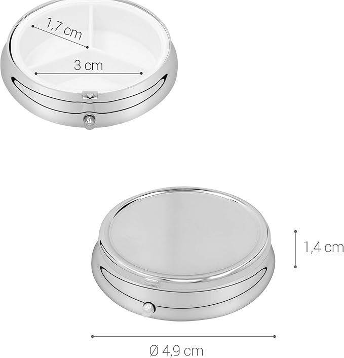 kwmobile 3 Compartment Pill Box - Set of 2X Stainless Steel Travel Box Organizer for Tablets and Prescriptions - Silver