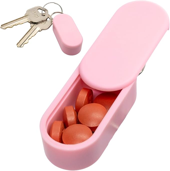 Standard Magnetic Keychain Pill Holder – Larger Capacity, Durable & Lightweight with Sleek Minimalist Design – Secure, Portable Travel Pill Organizer for Everyday Use (Blush)