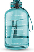 GEMFUL 3 Liter Water Bottle with Straw 101oz BPA-Free Leakproof Time Marker Handle for Gym Sports Large Motivational Jug for Men Women (Cyan with Removable Straw)