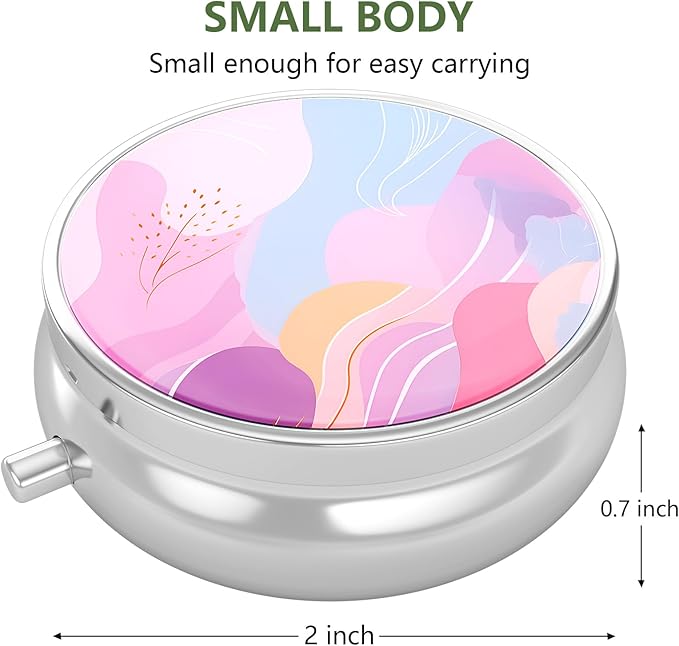 Nipichsha Pill Box, Small Pill Case for Purse & Pocket, Cute Travel Medicine Organizer, Portable Medicine Container Holder to Hold Vitamins, Medication, Fish Oil & Supplement, A02-Art Style Pattern