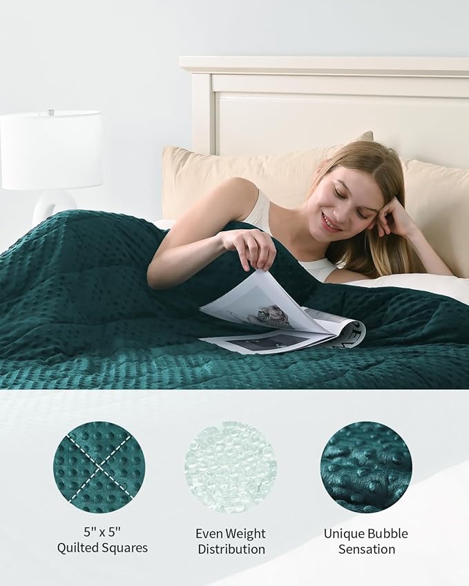 Mr. Sandman Weighted Blanket for Adults, Soft Cooling Heavy Minky Blanket for Sleep, Washable Throw Blanket with Glass Beads, 48 x 72in, 15 lbs, Dark Green