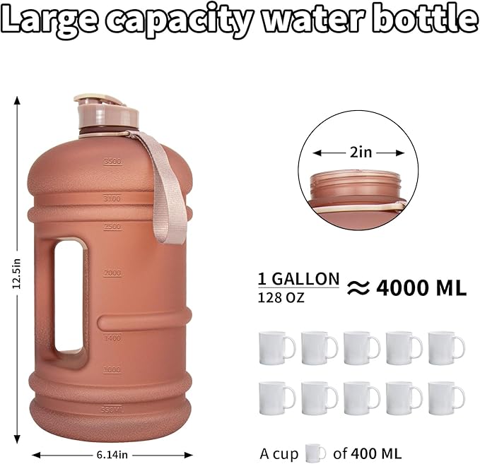 TOOFEEL 1 Gallon Water Bottle,Leakproof,Bpa Free,Dishwasher Safe,128 oz Large Water Jug wiht Handle,Travel & Camping & Sports & Gym Water Bottle For Men and Women - Matte Pink