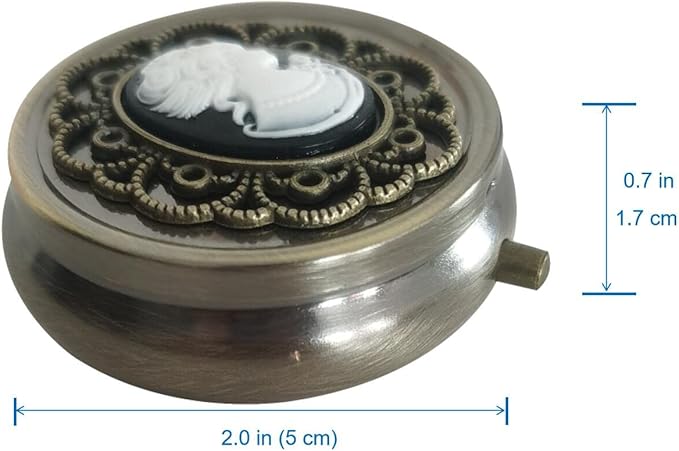 Bronze Pill Organizer, Portable Medicine Box for Pocket or Purse, Decorative Metal Vitamin Holder, Classical Small Pill Container, Unique Creative Gift for Women