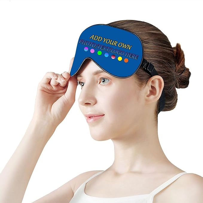 Personalized Eye Mask, Custom Eyeshade Blindfold Add Your Design Image Text Customized Eye Cover with Adjustable Strap for Sleeping Travel Work Naps Blocks Light, Cerulean