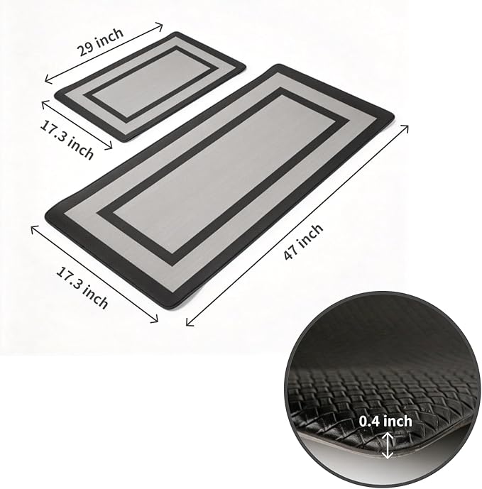 SHIZUKANA Comfort PVC Kitchen Mat for Floor with Geometric Design,3/4 inch Thick, 20x32 Anti Fatigue Cushioned Mat, Kitchen Rugs, Comfort Ergonomic Standing Mat,Waterproof Carpet, Black & Grey