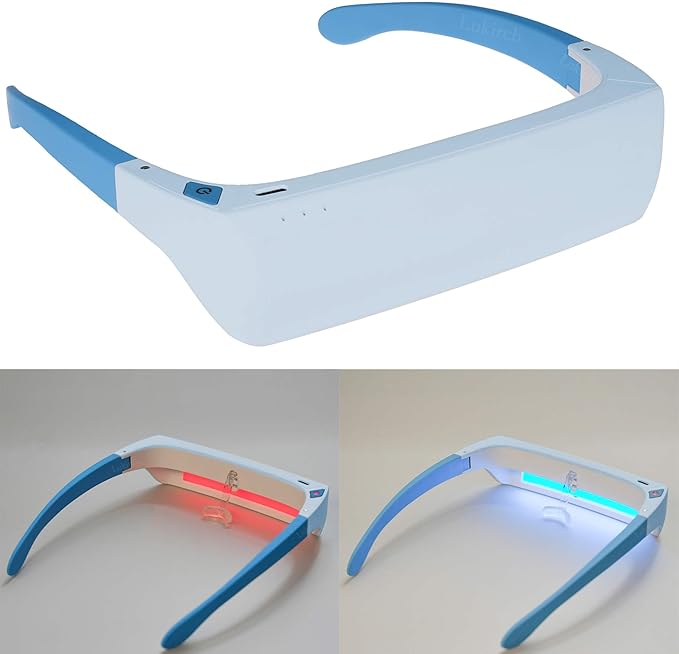 Red & Blue Light Therapy Glasses – 670nm Red Light for Eye Comfort & Visual Wellness, 480nm Blue Light for Energy, Mood & Sleep Support – Wearable Light Therapy Eyewear with Timer