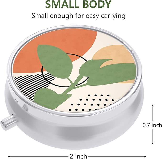Nipichsha Pill Box, Small Pill Case for Purse & Pocket, Cute Travel Medicine Organizer, Portable Medicine Container Holder to Hold Vitamins, Medication, Fish Oil & Supplement, Tropical Plants