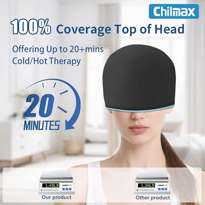 Migraine Relief Cap,Full Head Ice Hat Hot & Cold Gel Compress Pack with Face and Eye Mask,Headache Ice Pack Head Wrap for Hangover, Fever, Puffy Eyes,Tension, Sinus, Stress Relief (Black)
