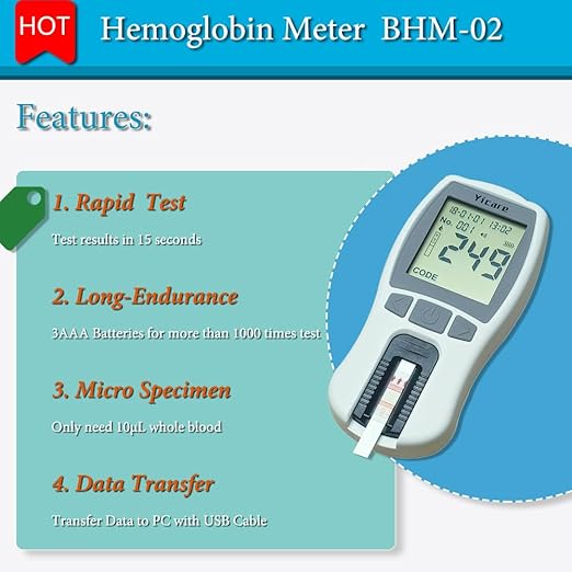 Hb Hemoglobin Test Meter Hemoglobin Meter Hemoglobin Analyzer Hemoglobin Test Kit + 75 Strips