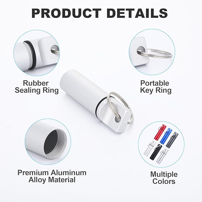 6 PCS Pill Container Keychain, Waterproof Metal Pill Container Portable Keychain Pill Holder, Pocket Mini Keychains Pills Case for Men, Medicine Storage Small Medicine Case for Women Outdoor Travel