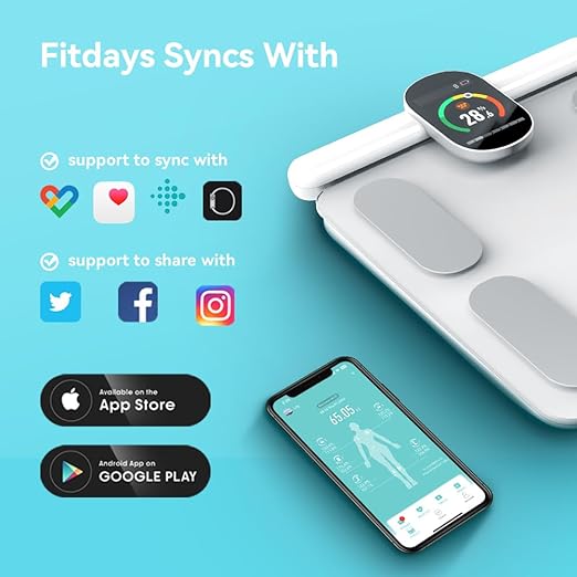 Fitdays Body Health Pod Scale, View 5 Metrics Without Phone, 8-Electrode Smart Scale with BMI Body Fat Muscle Mass, Offline Body Composition Analyzer, FSA&HSA Eligible