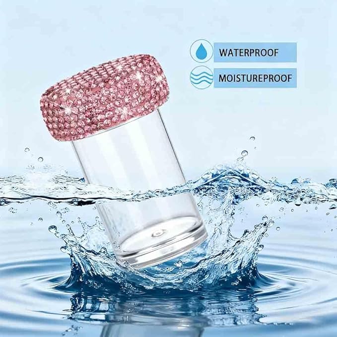 Bling Diamond Portable Waterproof Pill Case Medicine Dispenser Bottle Storage for Outdoor Camping Travel (Pink)