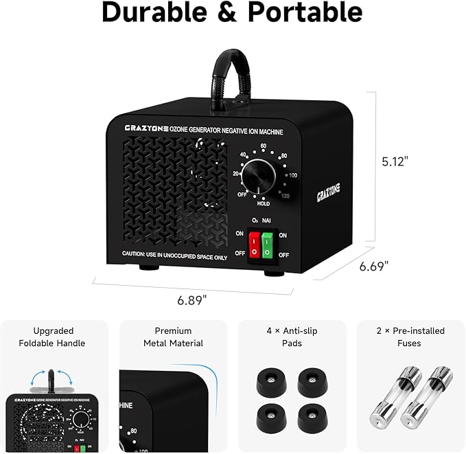 120,000mg/h Ozone Generator, Powerful Ozone Odor Eliminator with Negative Ion, Ozone Machine Odor Removal for Car, Home, Pets, Smoke, Commercial/Industrial Use - Covers Up to 6,000 Sq.Ft