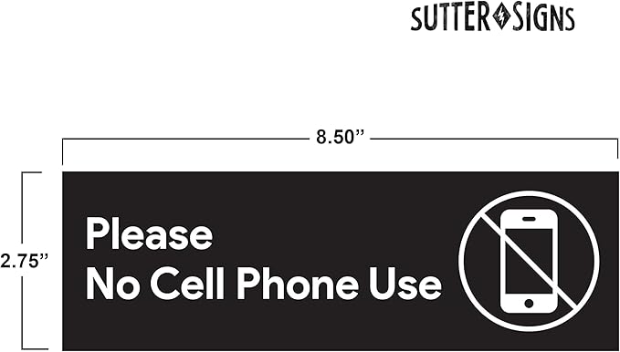 2pcs No Cell Phone Use Sign Stickers | No Phone Zone Sign, Please Silence Your Cell Phone | Signage for Classroom, Appointment Waiting Room, Wedding, Medical Office, Customer Service, Restroom