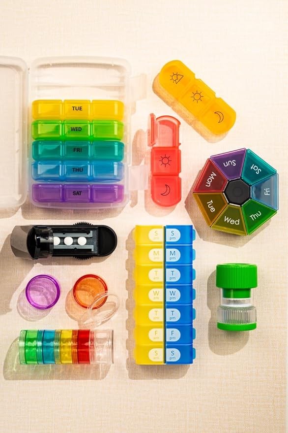EZY DOSE Pill Organizer Weekly (7-Day), Medicine Planner, Vitamin Box, Daily Planner Case, 2 Times a Day, AM PM, Large Compartments, Easy Fill All Compartments at Once, Blue and Yellow, BPA Free