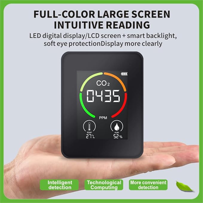 Shkalacar Co2 Detector Air Quality Monitor CO2 Temperature Humidity Sensor Digital Indoor Air Pollution Tester Monitor LCD Display with Backlit