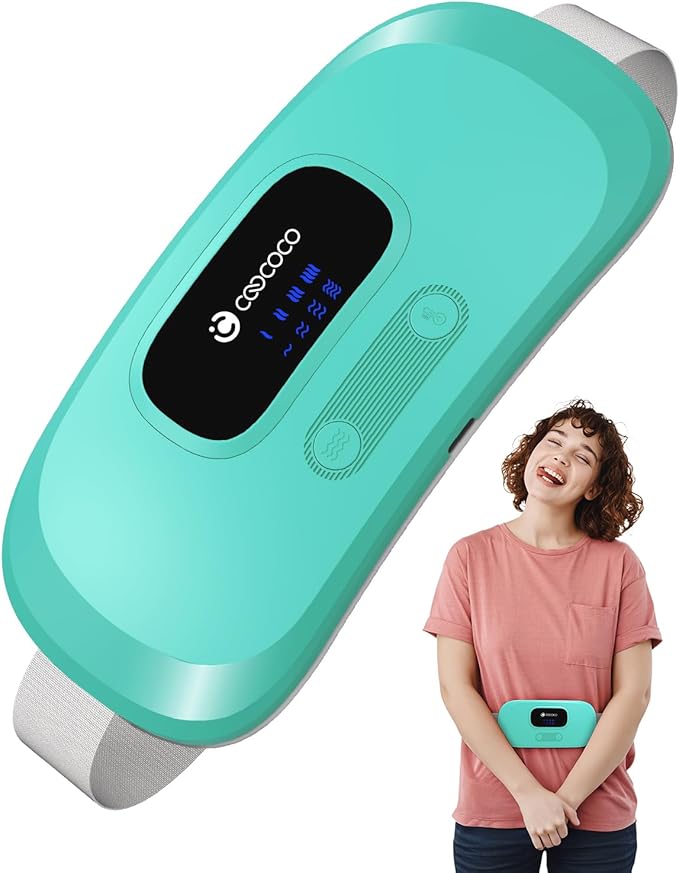 CooCoCo Portable Heating Pad for Period Cramps, Cordless Waist Belt for Menstrual Cramp Relief, 3S Fast Heat Pad with 4 Heat Levels and 4 Vibration Modes, Green