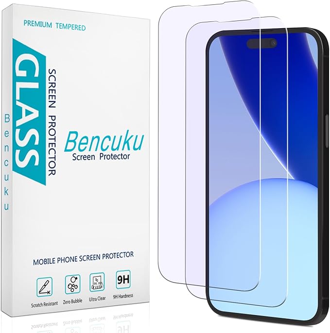 HPTech (2 Pack) Screen Protector Designed for iPhone 14 Pro Max 6.7-inch Anti Blue Light Tempered Glass Film, Easy to Install, Bubble Free