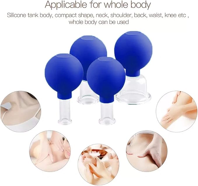 FeelFree Sport 4 Pieces Glass Facial Suction Cupping Set-Silicone Vacuum Suction Massage Cups Anti Cellulite Lymphatic Therapy Sets for Eyes, Face and Body