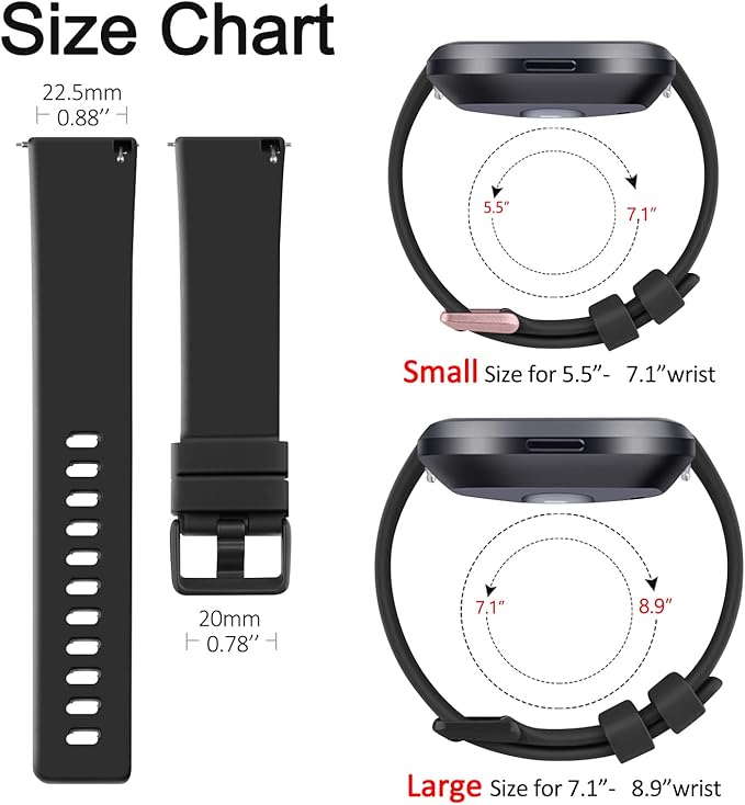 Mugust Sport Bands Compatible with Fitbit Versa 2 / Fitbit Versa/Versa Lite/Versa SE, Classic Soft Silicone Replacement Wristbands Straps for Fitbit Versa 2 Smart Watch Women Men (Large,Black)