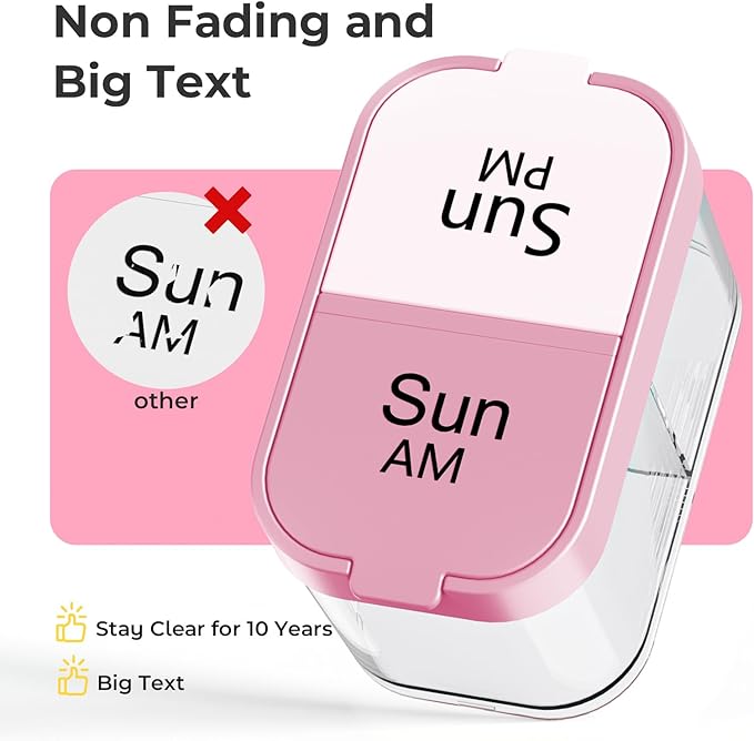Odaro Extra Large Weekly Pill Organizer 2 Times A Day, Pill Box 7 Day Am Pm to Hold Daily Medicine Vitamin and Supplements - Pink